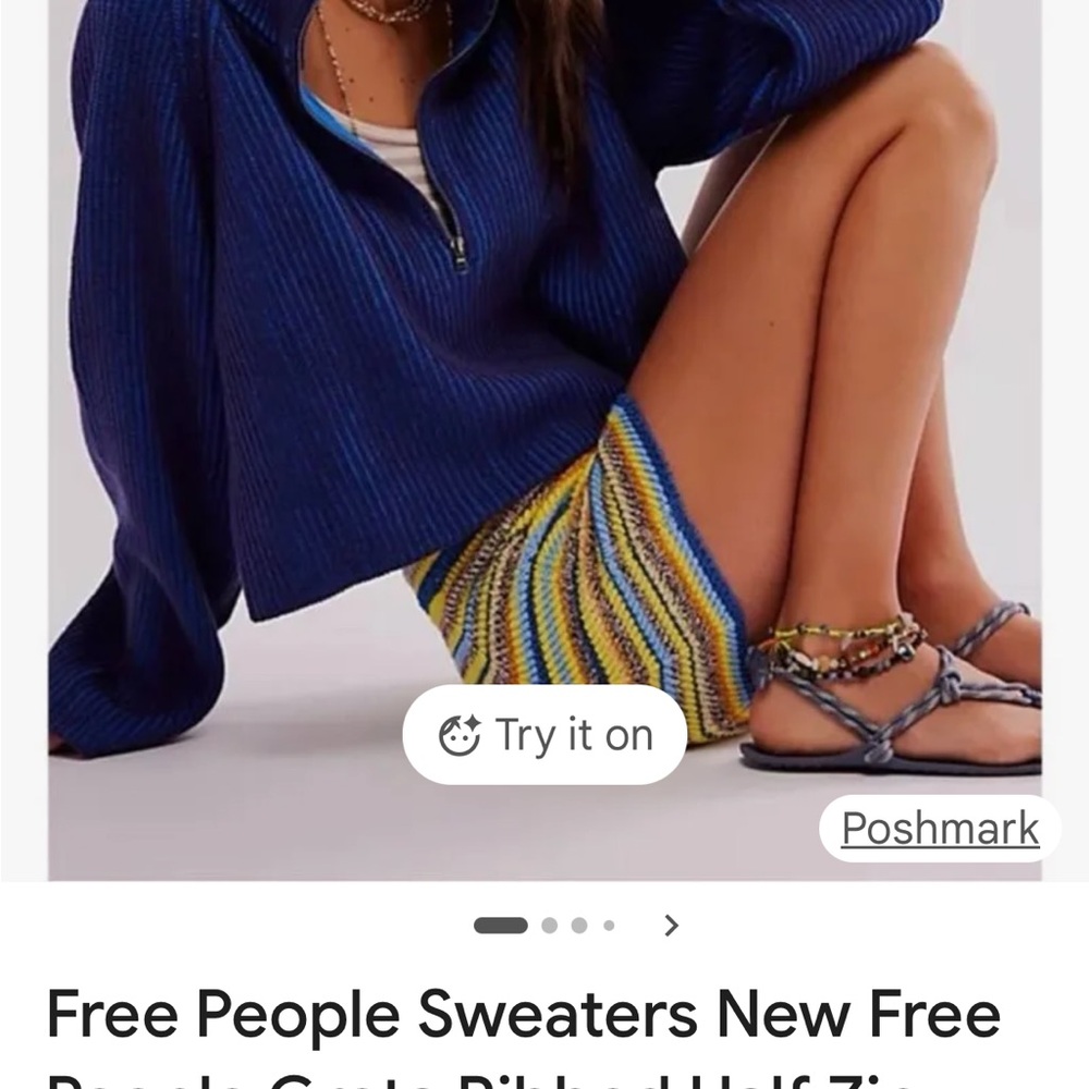 Free People Women's Vibrant Blue Half-Zip Sweater